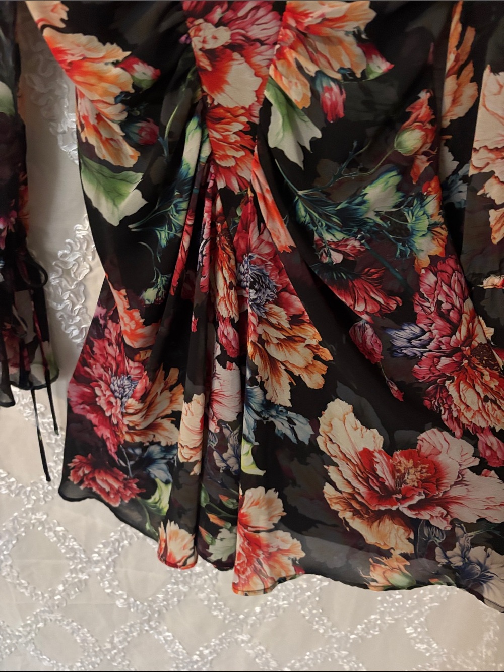 Black Floral Long-Sleeve Mini Dress - Picture 6 of 13